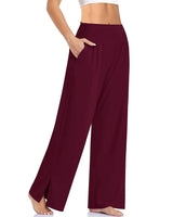 Damen nan weite Yogahose mit hohem Komfortbund, seitlichen Eingrifftaschen und seitlichem Bein-Schlitz Drune in Weinrot