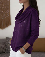 Damen nan fein gestrickter Pullover mit Wasserfallkragen und geripptem Saum Drune in Lila Glitzer