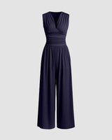 Chic ärmelloser Jumpsuit mit weitem Bein in Marineblau