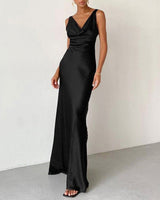 Damen Schwarz Ärmellos Wickel Maxi Abendkleid in Schwarz
