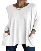 Damen nan oversized Longsleeve-Tunika mit Rundhalsausschnitt, überschnittener Schulter und aufgesetzten Taschen Drune in Große Menge vorrätig, Versand am selben Tag