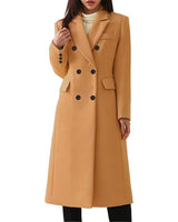 Damen nan langer doppelreihiger Wollmixmantel mit Reverskragen und Pattentaschen Drune in Khaki