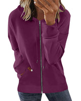 Damen nan Kapuzenjacke mit durchgehendem Reißverschluss, Kängurutaschen und elastischen Bündchen Drune in Purpurrot