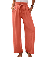 Damen nan Paperbag-Hose mit weitem Bein, hohem elastischem Bund und Bindegürtel Drune in Orange