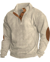 Herren nan grober Rippstrick-Pullover mit Stehkragen, Knopfleiste und markanten Ellenbogenpatches Drune in Apricot