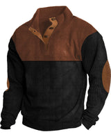 Herren nan rustikaler gerippter Pullover mit Henley-Kragen und lederartigen Ellbogenbesätzen Drune in Rot+Schwarz
