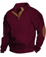 Herren nan grobstrukturierter Halfzip-Strickpullover mit kontrastreicher Knopfleiste und Ellbogenpatches Drune in Weinrot