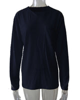 Damen nan legeres Langarmshirt mit V-Notch-Ausschnitt, Brusttasche und lockerer Oversize-Passform Drune in Mit Taschen - Dunkelblau Langarm
