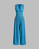 Chic ärmelloser Jumpsuit mit weitem Bein in Blau