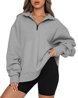 Damen nan oversized Sweatshirt mit halbem Reißverschluss, Stehkragen und überschnittener Schulter Drune in Rippbesatz