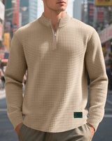 Herren nan strukturierter Waffelstrick-Pullover mit kurzem Reißverschluss und lässigem Schnitt Drune in Khaki