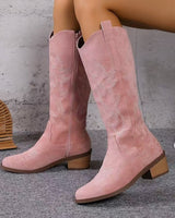 Damen nan Kniestiefel im Westernstil mit mittelhohem Blockabsatz seitlichem Reißverschluss und gesticktem Wildlederfinish Drune in Rosa