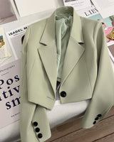 Damen nan kurzer taillierter Blazer mit markantem Revers und Ein-Knopf-Verschluss Drune in Erbsengrün 2329