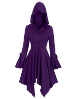 Damen nan Kapuzen-Mantelkleid mit asymmetrischem Zipfelsaum und geschnürten Glockenärmeln Drune in Violett