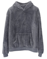 Unisex nan kuscheliger Teddy-Fleece Hoodie mit überlanger Passform und Kängurutasche Drune in Grau