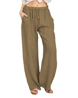 Damen nan weite Leinenhose mit elastischem Bund und Tunnelzug Drune in Braun