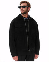 Herren lässige Suede Jacke Drune in Schwarz