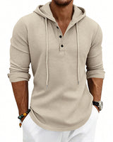Herren nan lässiges Waffelstrick-Henley Kapuzenpullover mit Knopfleiste Drune in Khaki
