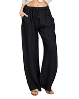 Damen nan weite Leinenhose mit elastischem Bund und Tunnelzug Drune in Schwarz