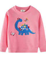 Mädchen Sweatshirt mit buntem Dinosaurier- und Blumenapplikationen Drune in Dunkelviolett