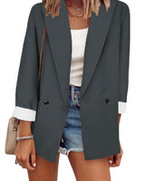Damen nan legerer Oversize Blazer mit dreiviertelärmeln und kontrastmanschetten Drune in Dunkelgrau