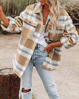 Damen nan karierte Overshirtjacke mit Brusttaschen und lockerer Passform Drune in Gelb