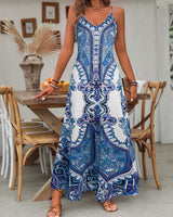 Zara | Damen Maxi-Kleid Träger Mandala-Druck Boho Sommer in Blau