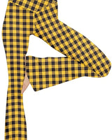 Damen nan taillenhohe Yogahose mit überkreuztem Bund und ausgestelltem Saum mit Schlitz Drune in Gelb mit kleinem Karomuster