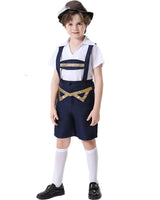 Unisex nan festliche Kinderhose mit verstellbaren Hosenträgern und Ziergürtel Drune in Blau-Weiß