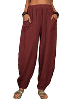 Damen nan lockere Leinenhose mit weitem Bein elastischem Bund und großen aufgesetzten Taschen Drune in Weinrot
