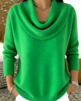 Damen nan fein gestrickter Pullover mit Wasserfallkragen und geripptem Saum Drune in Grün