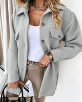 Damen nan oversized Hemdjacke aus Wollmischung mit aufgesetzten Pattentaschen Drune in Hellgrau
