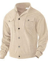 Herren nan strukturierte Cord-Workerjacke mit verdeckter Kapuze, Druckknopfverschluss und aufgesetzten Brusttaschen Drune in Apricot