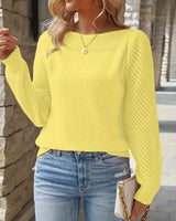 Damen Feinripp Pullover mit Ajour Puffärmeln und Bootsausschnitt in Gelb