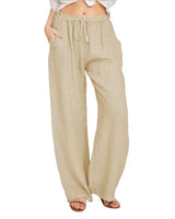 Damen nan weite Leinenhose mit elastischem Bund und Tunnelzug Drune in Khaki