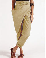 Damen nan Wickelhose aus Leinenmix mit hohem Taillenbund, überlappender Vorderseite und großzügiger Eingrifftasche Drune in Khaki