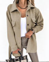Damen nan oversized Hemdjacke aus Wollmischung mit aufgesetzten Pattentaschen Drune in Khaki