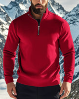 Herren nan halbhoher Reißverschluss-Sweatpullover mit Stehkragen weichem Fleecefutter und elastischen Bündchen Drune in Weinrot