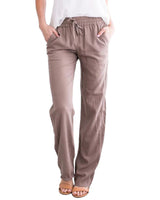 Damen nan leichte Leinenhose mit elastischem Bund Tunnelzug und weitem Bein Drune in Khaki