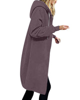 Damen nan langer Oversize Kapuzenmantel mit gerundetem Saum und Reißverschlusstaschen Drune in Rauchviolett