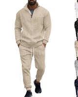 Herren nan Strick-Trainingsset mit halbem Reißverschluss, Zopfmuster-Pulli und Kordelzug-Jogger Drune in Khaki