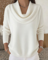 Damen nan fein gestrickter Pullover mit Wasserfallkragen und geripptem Saum Drune in Weiß