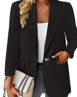 Damen nan taillierter Blazer mit Ein-Knopf-Verschluss Reverskragen und Pattentaschen Drune in Schwarz
