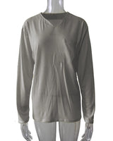 Damen nan legeres Langarmshirt mit V-Notch-Ausschnitt, Brusttasche und lockerer Oversize-Passform Drune in Schwarz - ohne Tasche, Langarm