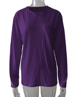 Damen nan legeres Langarmshirt mit V-Notch-Ausschnitt, Brusttasche und lockerer Oversize-Passform Drune in Mit Tasche - Dunkelviolett Langarm