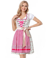 Damen nan traditionelles Dirndlkleid mit Schnürung, floraler Baumwollqualität und Schleifen-Schürze Drune in 8003【Oberteil + Rock + Schürze + Schleife】