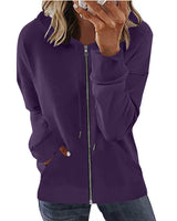 Damen nan Kapuzenjacke mit durchgehendem Reißverschluss, Kängurutaschen und elastischen Bündchen Drune in Lila