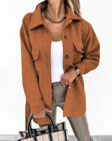 Damen nan oversized Hemdjacke aus Wollmischung mit aufgesetzten Pattentaschen Drune in Karamell