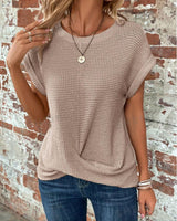 Daisy | Waffelmuster Rundhals Top in Beige