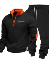 Herren nan Sweatset mit halbem Reißverschluss, Brusttasche und Cargo-Jogger Drune in Schwarz